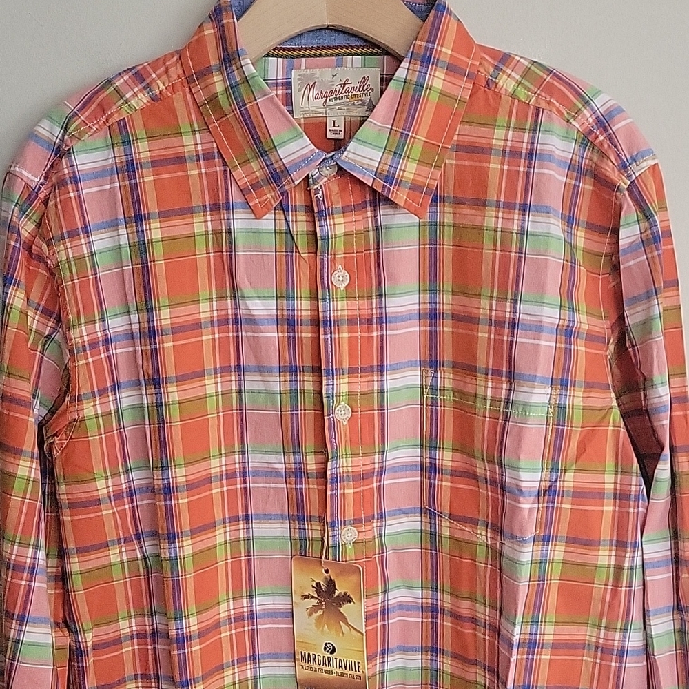 Margaritaville Plaid Casual Button Down Long Sleeve Down Shirt